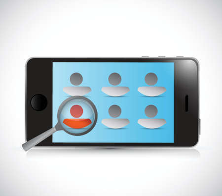 searching for the right candidate on a phone. illustration design over a white backgroundのイラスト素材