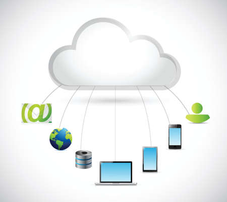 cloud computing and electronics around illustration design over a white backgroundのイラスト素材