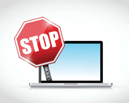 laptop computer and a stop sign. illustration design over a white backgroundのイラスト素材