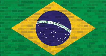 brazil flag illustration design graphic over a brick wall backgroundのイラスト素材