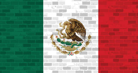 mexican flag illustration design graphic over a brick wall backgroundのイラスト素材