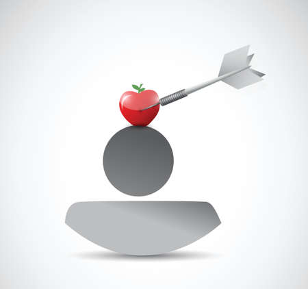 target apple in top of your head. illustration design over a white backgroundのイラスト素材