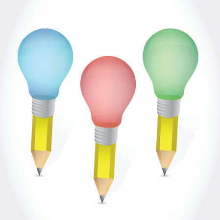 color pencil light bulbs illustration design over a white backgroundのイラスト素材