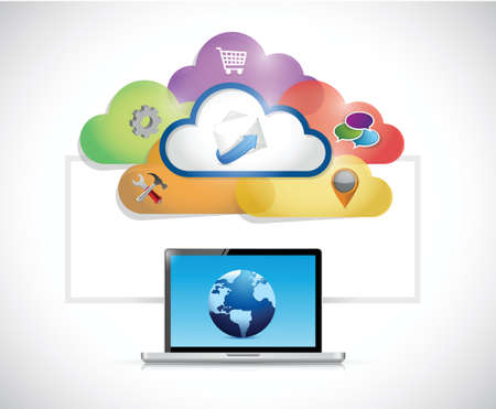 laptop computer network connection communication illustration design over a white backgroundのイラスト素材
