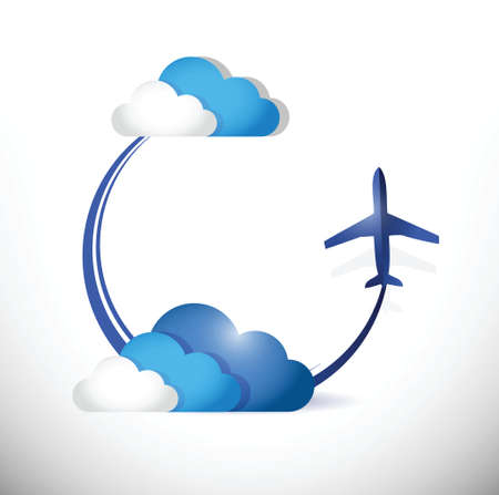 airplane flying path around clouds. illustration design over a white backgroundのイラスト素材