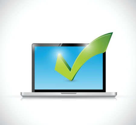 laptop and checkmark illustration design over a white backgroundのイラスト素材