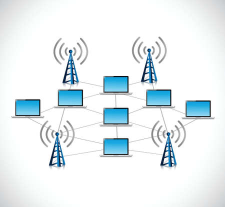 laptop connection network illustration design over a white backgroundのイラスト素材