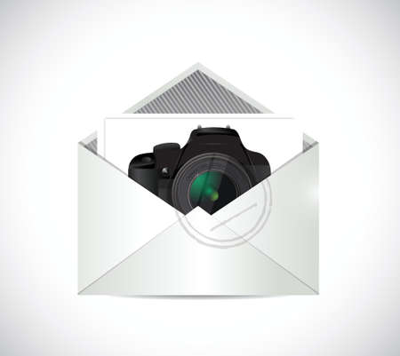 camera inside an envelope illustration design over a white backgroundのイラスト素材