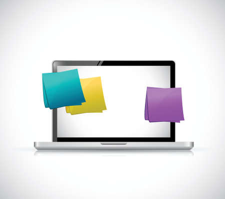 laptop and multiple color posts illustration design over a white backgroundのイラスト素材