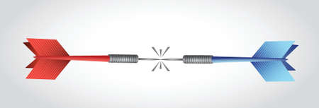 darts hitting each other illustration design over a white backgroundのイラスト素材