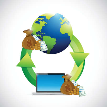 globe cycle and money computer illustration design over a white backgroundのイラスト素材