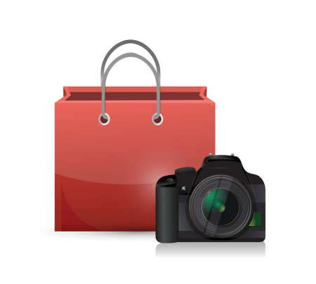 shopping bag and camera illustration design over a white backgroundのイラスト素材