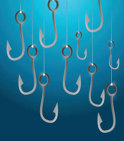 fishing hooks illustration design over a aqua backgroundのイラスト素材