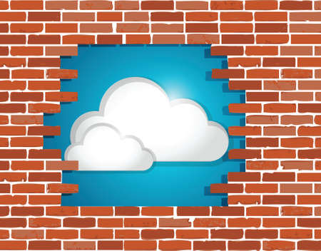 cloud behind a brick wall illustration design graphicのイラスト素材
