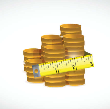 gold coins and measure tape illustration design over a white backgroundのイラスト素材