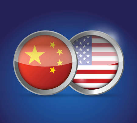 china and usa illustration design over a blue backgroundのイラスト素材