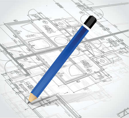 drawing pencil and blueprints. illustration design over a white backgroundのイラスト素材