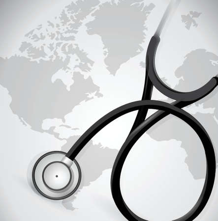 medical stethoscope illustration design over a world map backgroundのイラスト素材
