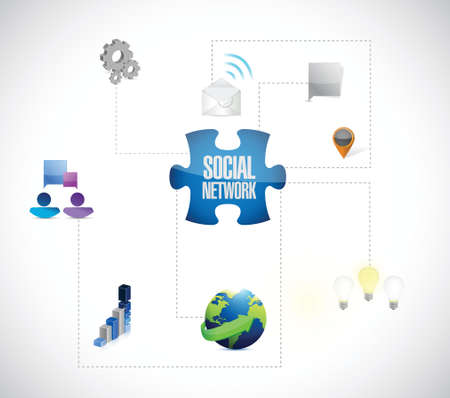 social network puzzle pieces illustration design over a white backgroundのイラスト素材