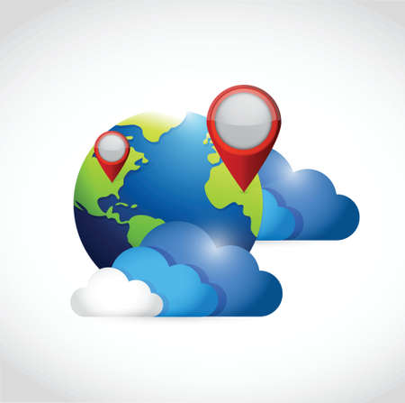 globe clouds and locator pointers illustration design over a white backgroundのイラスト素材