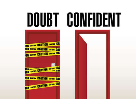 doubt and confident doors illustration design over a white backgroundのイラスト素材