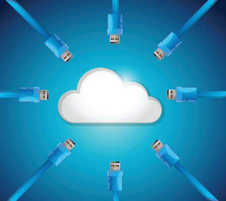 cloud cable connections illustration design over a blue background