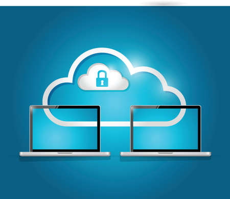 laptops cloud and lock illustration design over a blue backgroundのイラスト素材