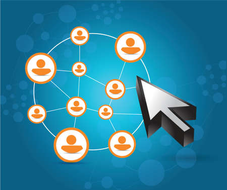 social media connections and cursor. illustration design over a blue backgroundのイラスト素材