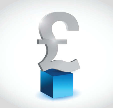 british pound currency symbol over a cube illustration design over a white backgroundのイラスト素材