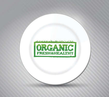organic fresh and healthy sign on a plate illustration design over a white backgroundのイラスト素材
