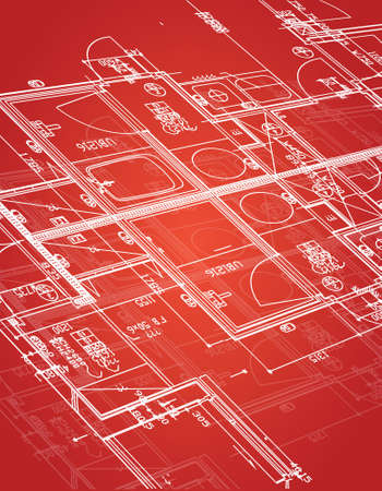 blueprint illustration design over a red backgroundのイラスト素材