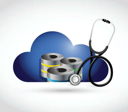 cloud data servers and medical stethoscope illustration design over a white backgroundのイラスト素材