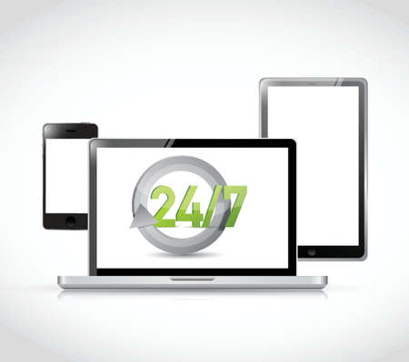 24 7 electronic illustration design over a white backgroundのイラスト素材