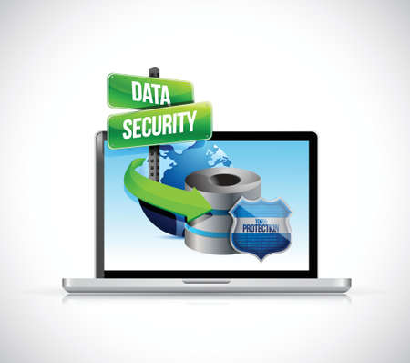 laptop and a data security server and shield illustration design over a white backgroundのイラスト素材