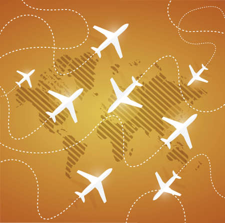 flying planes in different directions illustration design over a orange backgroundのイラスト素材