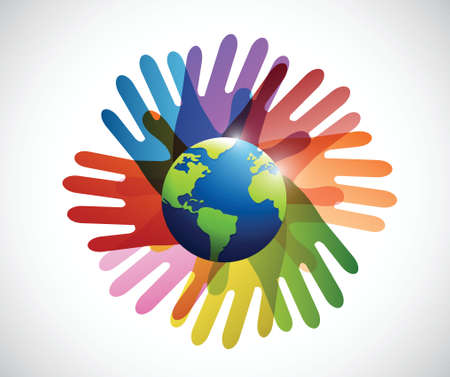 diversity hands around the globe illustration design over a white backgroundのイラスト素材
