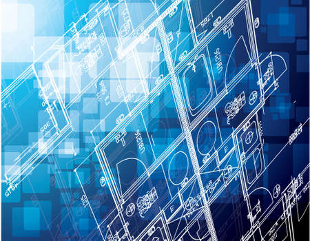 blue cubes blueprint illustration design over a blue backgroundのイラスト素材