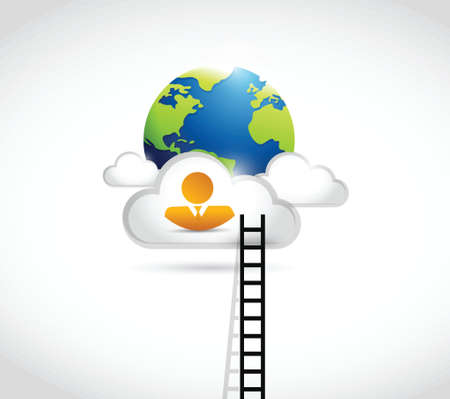 people ladder to globe. illustration design over a white backgroundのイラスト素材