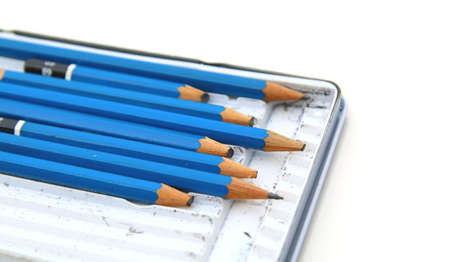 pencil collection close-up. isolated over white background
