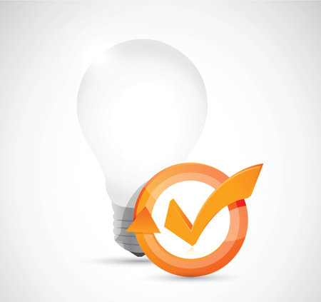 light bulb and check mark cycle illustration design over whiteのイラスト素材