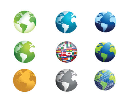 earth globe icon set illustration design over whiteのイラスト素材