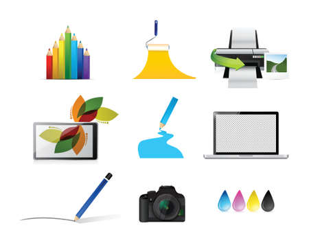 artist tools concept icon set illustration design over whiteのイラスト素材