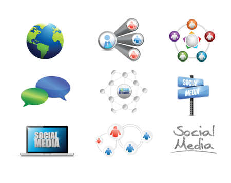 social media concept icon set illustration design over whiteのイラスト素材