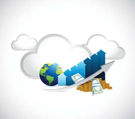 international globe graph and cloud computing illustration design over whiteのイラスト素材