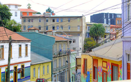 Colorful houses in Valparaiso, Chile. hill top homesのeditorial素材
