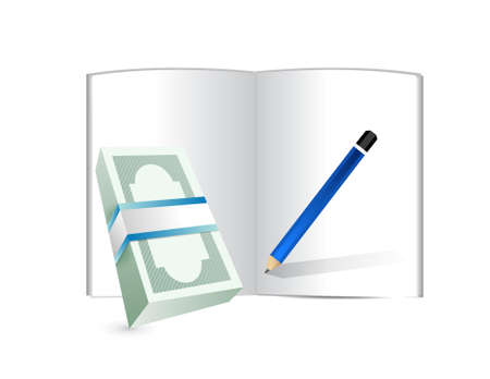 money, notepad and pen illustration design over whiteのイラスト素材