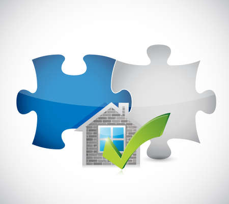 real estate home approve puzzle pieces illustration design graphic over a white backgroundのイラスト素材
