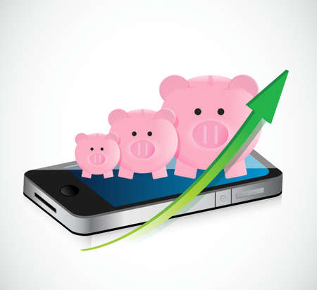 piggy bank business graph and mobile phone illustration designのイラスト素材