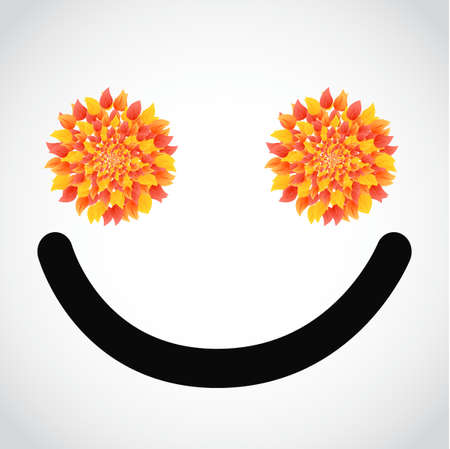 autumn leaves smile face illustration design over whiteのイラスト素材
