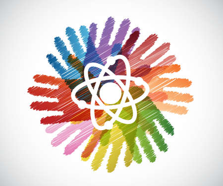 science atom over diversity hands circle illustration design conceptのイラスト素材